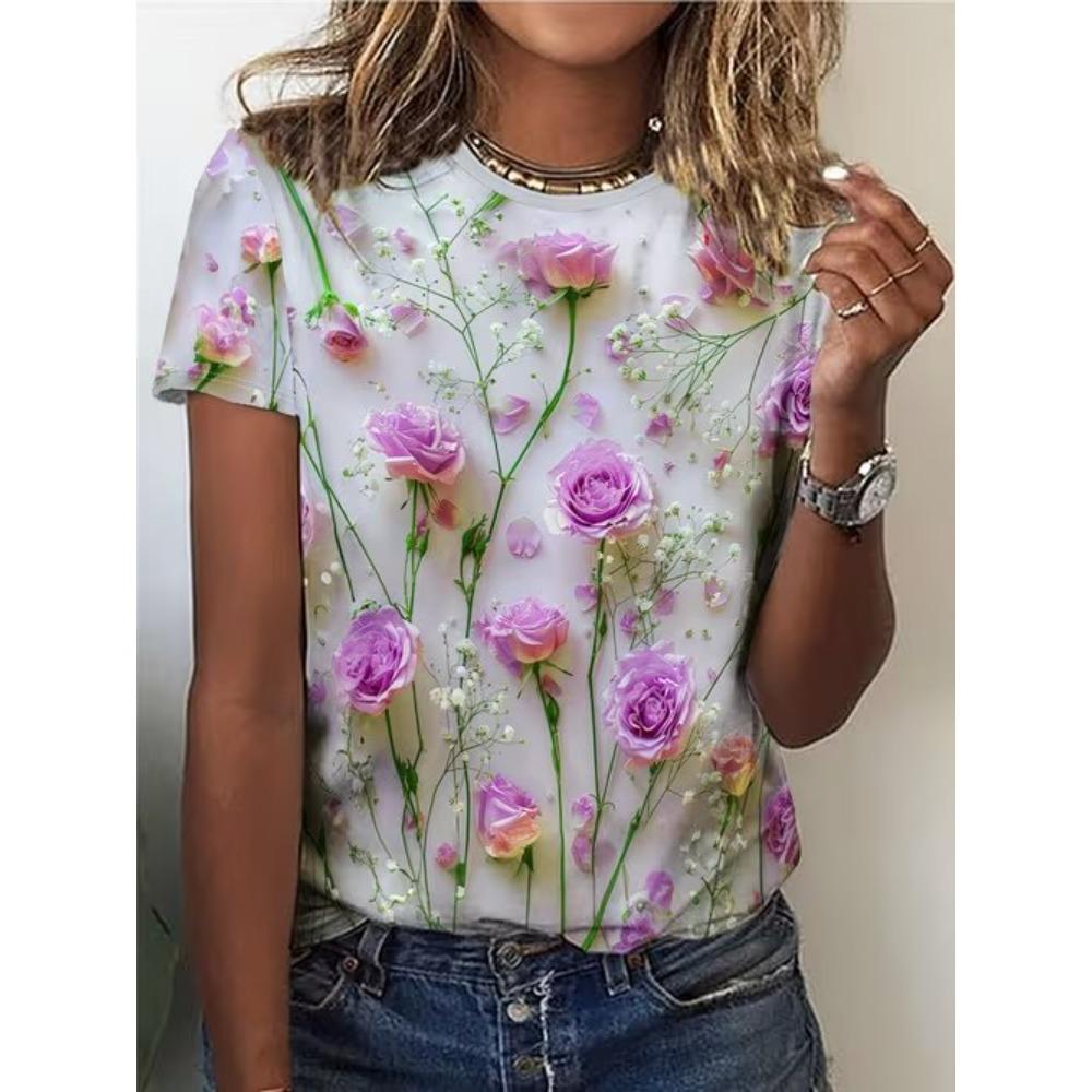 Fashion Women Floral Print T Shirt Funny Casual O-neck Short Sleeves T-shirt Summer Female Tee Shirt
