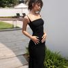 Fashion Summer Sexy Mermaid Dress Slim Looking Sling Sheath Dress for Women Silm Elegant Black Dress Knitting