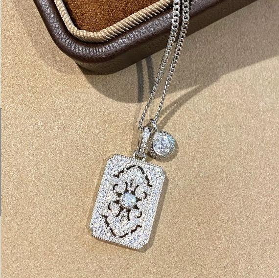 925 Sterling Silver Vintage Diamond Pendant Necklace – French Retro Court Style for Women