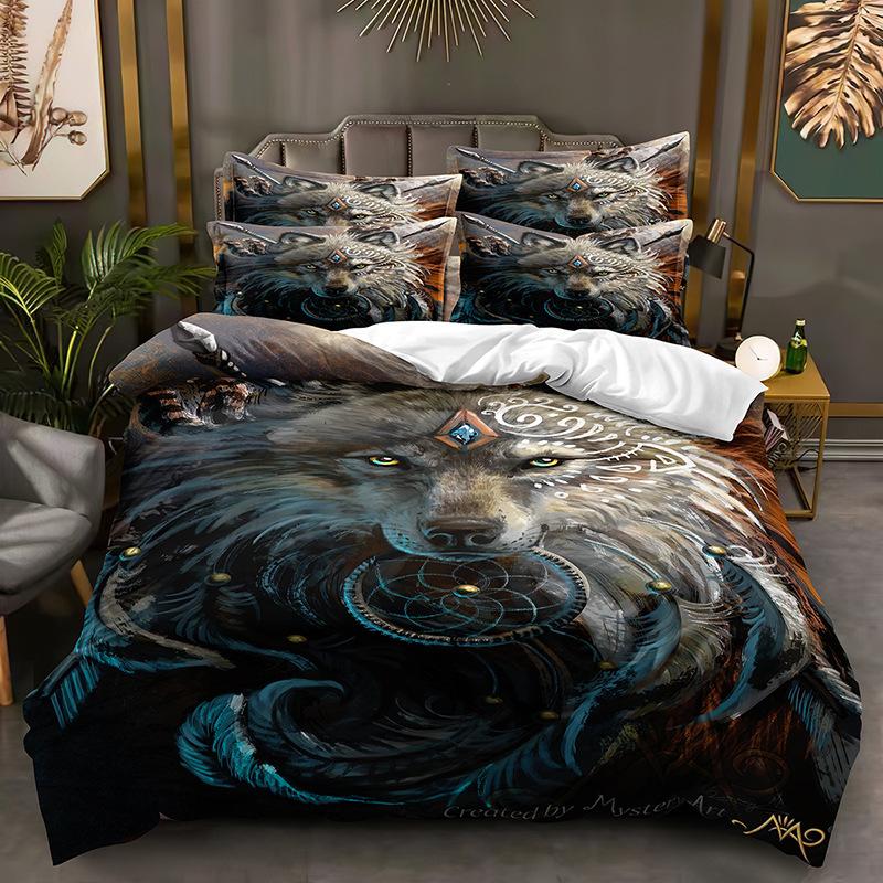 3D Animal Bedding Set for Boys Teens Room Soft Down Duvet Cover AU140 * 210 Full Size Bed Cover Single/Double Wolf Print Quilt Cover