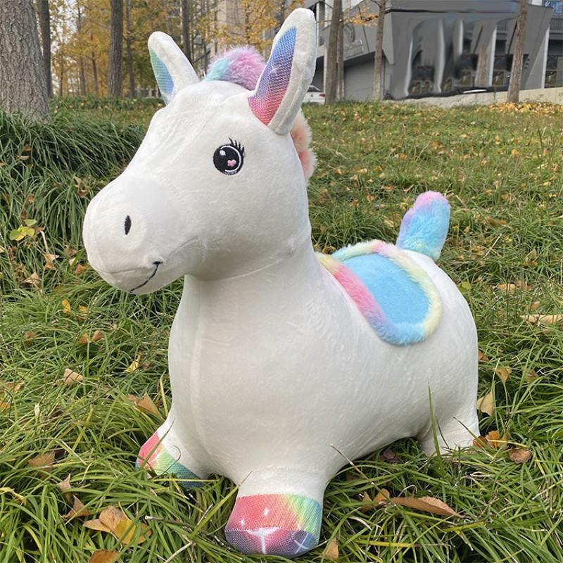 Inflatable Jumping Horse Toy Kids 4-6 Years Music Play Ride-On Animal Bouncer With Thick Plush Cover