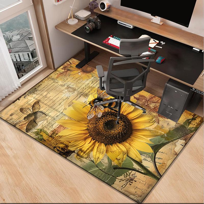 Bumblebee And Sunflower Office Rug Chair Mat, Entryway Carpet, Suitable for Front Door, Bedroom, Living Room, Desk, Holiday Gift