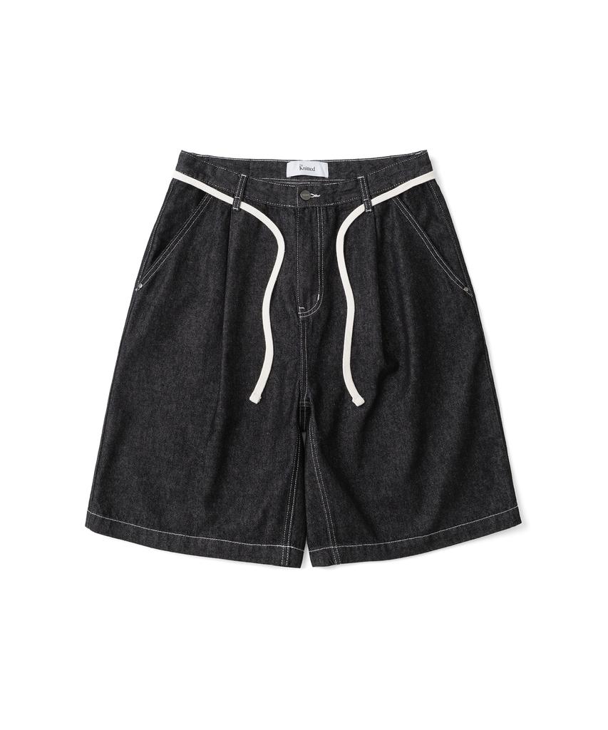 KNITTED (Unisex) Outstring Bermuda Denim Half Pants Black