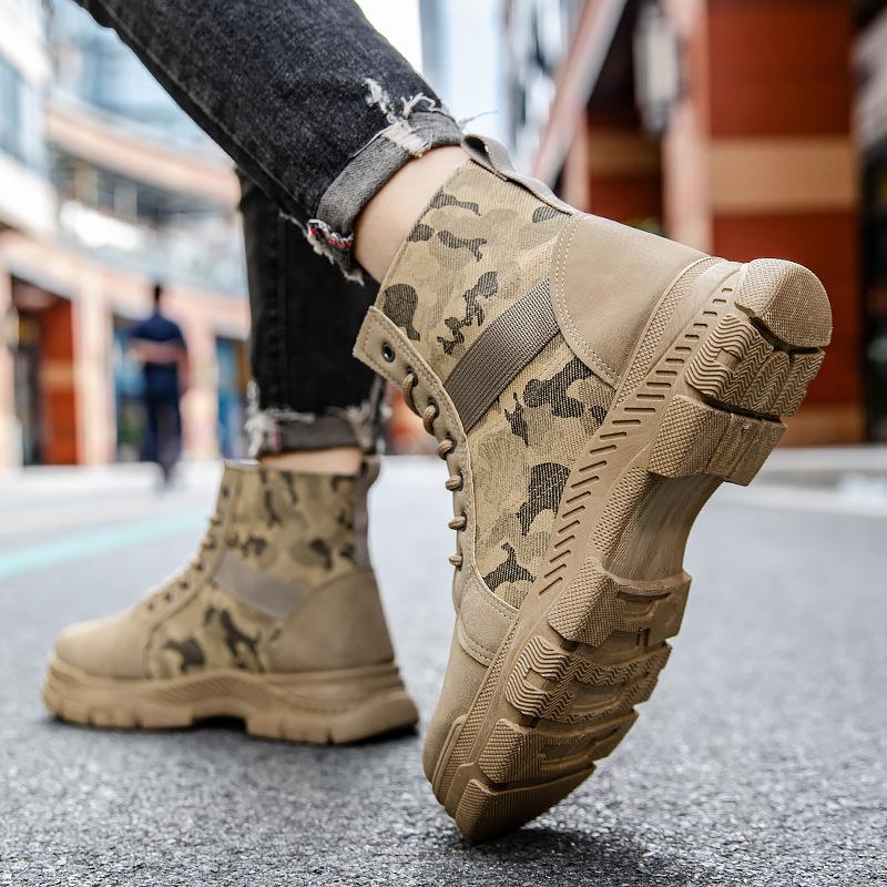 Martin boots casual high-top men's shoes non-slip and wear-resistant men's beige canvas shoes are versatile