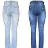 Fashion Ladies Washed and Torn Straight Printed Denim Trousers Women
