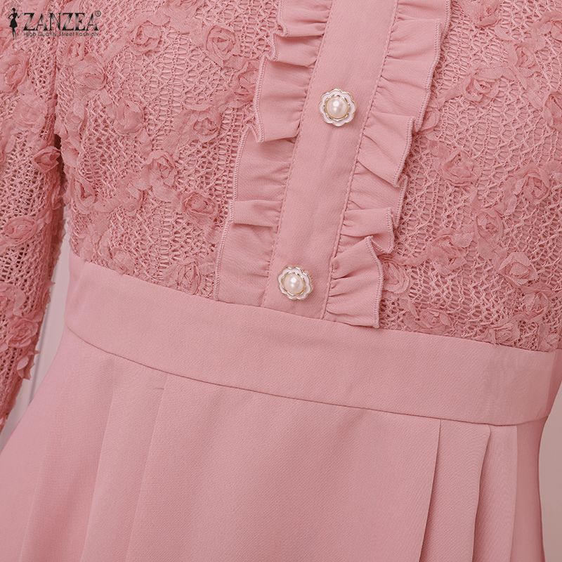 ZANZEA Women Classic Collar Long Sleeve Patchwork Casual Dress
