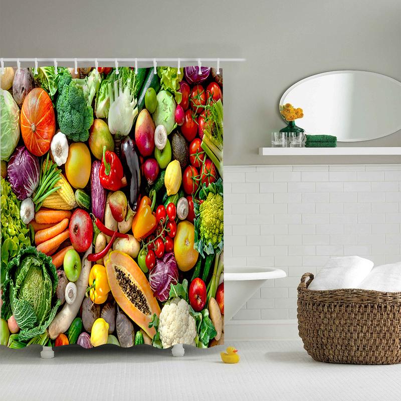 Fruit Shower Curtain With Hook Decoration Bathroom Shower Curtain Waterproof Vegetable Printing Creative Personality Curtain