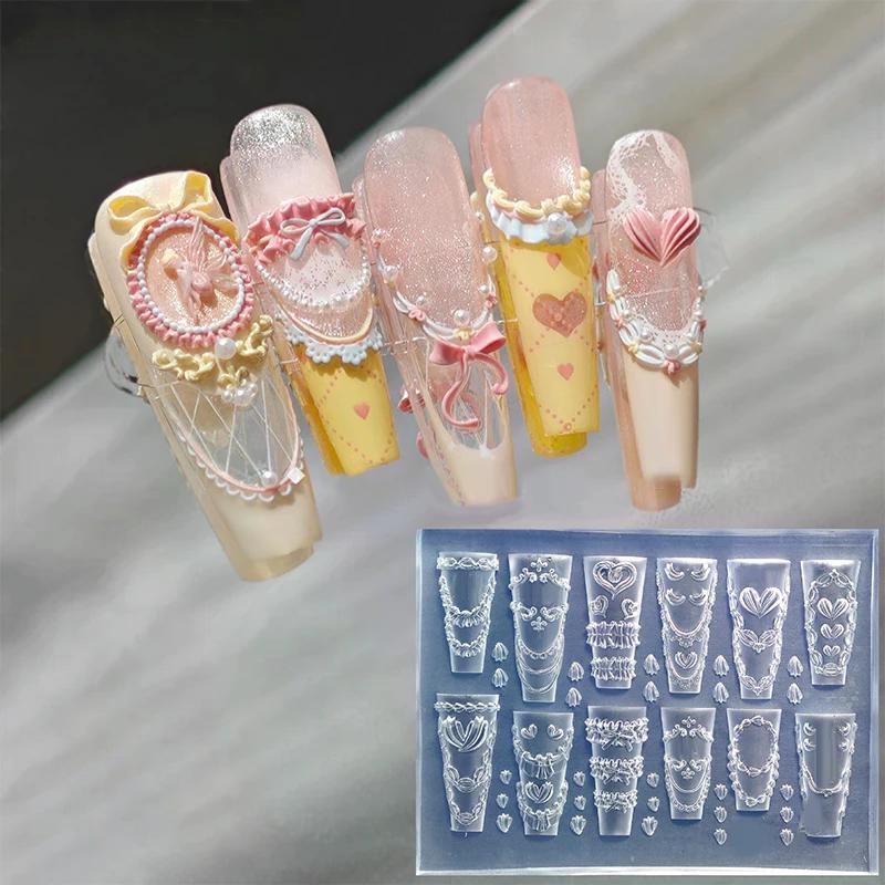 Bow Ribbon Silicone Nail Mold Flower Nail Decorations Nails DIY Design Stereoscopic Stamping Manicure Tools