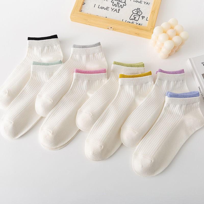 5/10 Pairs Women Summer Color Blocked Boat Socks Fashionable Dopamine Color Matching Sweat Absorbing Breathable Casual Socks