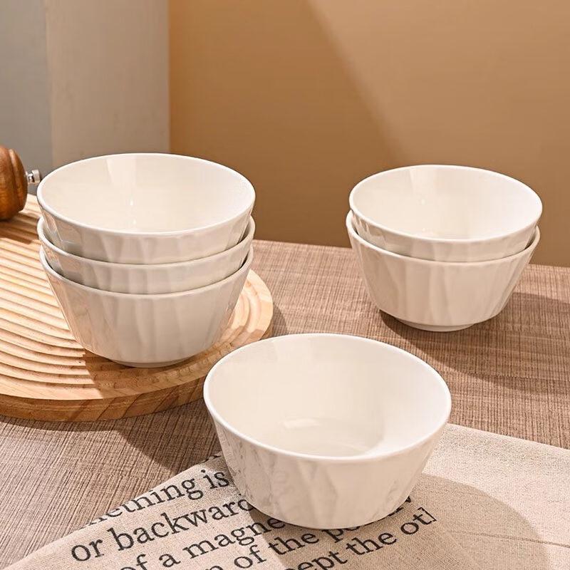 Jiwu Senlin Pure White Ceramic Rice Bowls (Set of 6)
