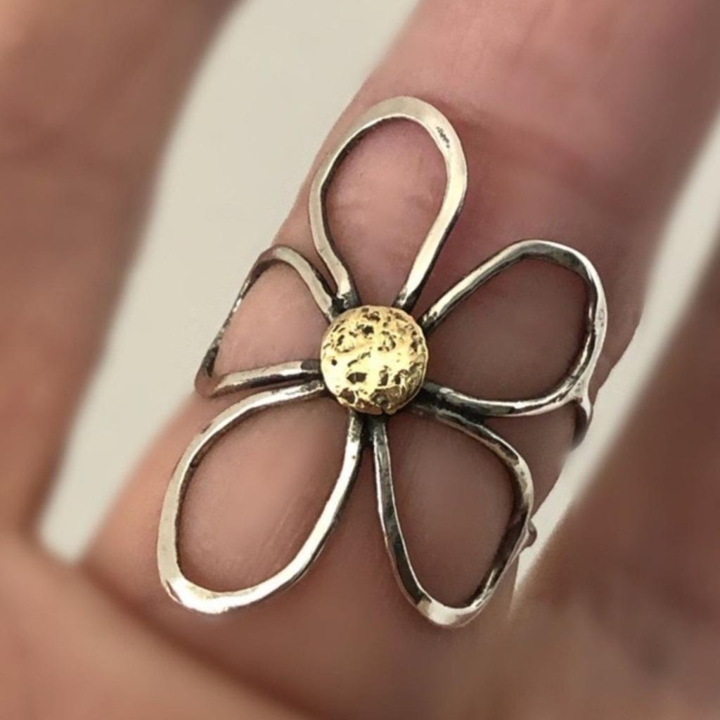 Vintage Metal Large Flower Rings For Women Men Bohemian Copper Color Hollow Open Rings Grunge Punk Party Jewelry Gift