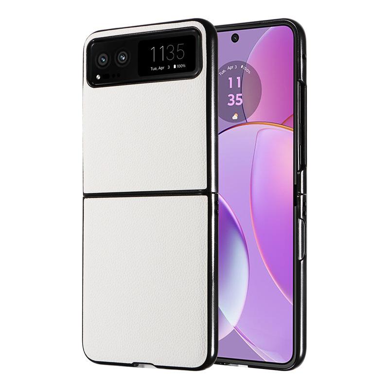 Phone Case for Motorola Razr 40 Covers with Leather Patch Lychee Pattern Shockproof Bumper Anti-fall Protective Cases