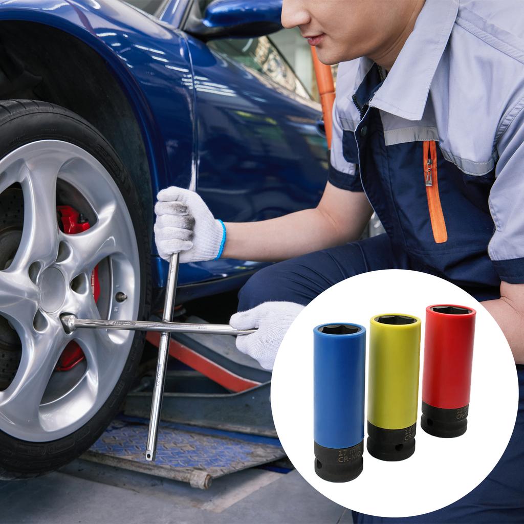 3Pcs 1/2inch Drive Wheel Impact Wrench Nut 17mm 19mm 21mm Nonmarking Wheel Nut Thin Wall Deep Socket Accessories