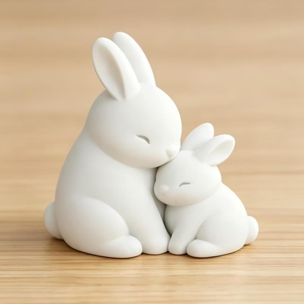 Artistic Mother and Child Bunny Figurine Fade-Resistant Warm Rabbit Desktop Decor Living Room