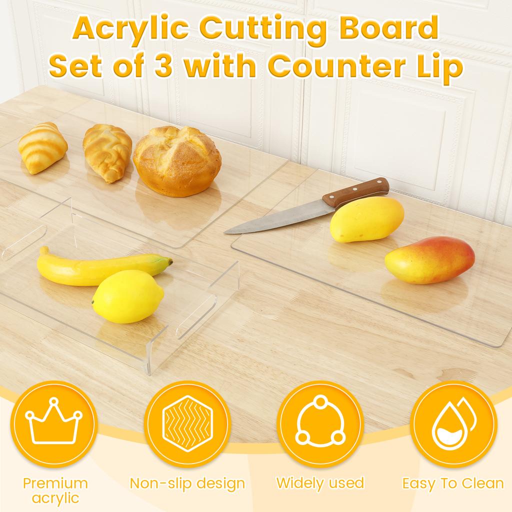 1/3 Stück Acryl Schneidebrett Transparentes Schneidebrett für Küchenarbeitsplatte Schneiden von Brot Fleisch Gemüse Obst Brett mit Thekenlippe