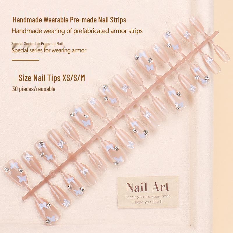 

Wearable High-End Cat Eye Rhinestone False Nails - Pre-Made Butterfly Nail Art Strips, Handmade and Removable