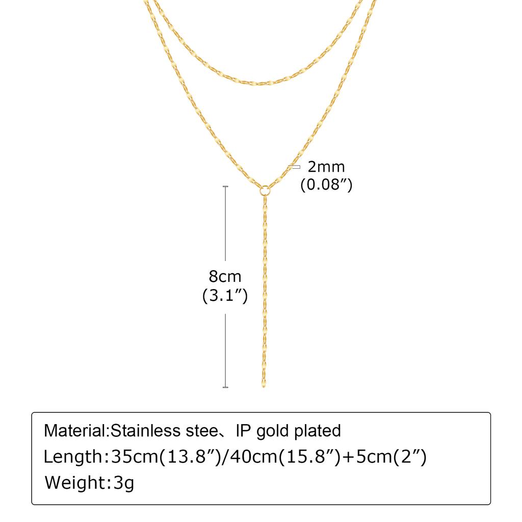 Gold Plated Lariat Necklace for Women, Double Laryered Long Chain Drop Pendant Choker Necklaces Fashion Gifts