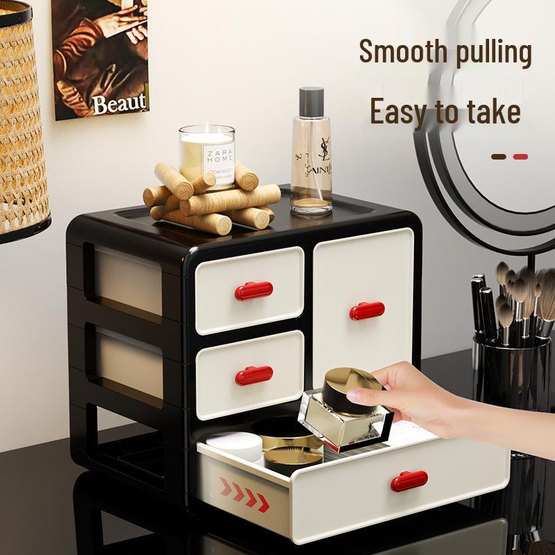 Retro-Style Plastic Cosmetic Storage Cabinet with Drawers