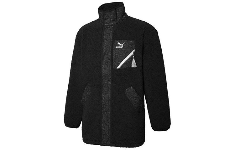 PUMA RUN EVOLVE Velvet Jackets Unisex Black Stand Collar Thickened And Fleece Lined 534984-01 S