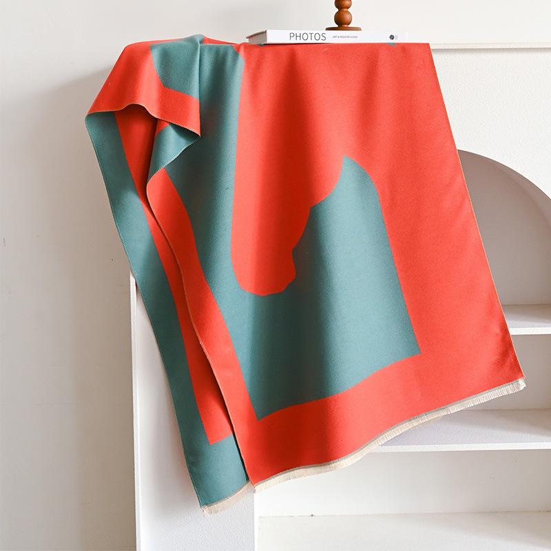 classic contrasting colors horse double-sided women's imitation cashmere warm scarf fashionable and simple shawl scarf