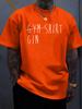 Unisex Short Sleeve Crew Neck Tee Gym Gin Funny Text Print Cotton Workout Drinking Casual Daily Top For Fitness Lover Adult Guys