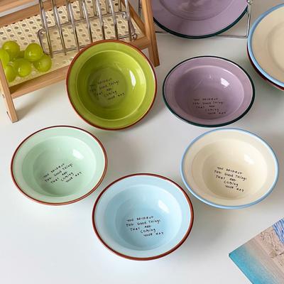 Ins UK Letter Ceramic Bowl Home High Beauty Breakfast Salad Dessert Bowl Retro Color Contrast Letter Yogurt Bowl