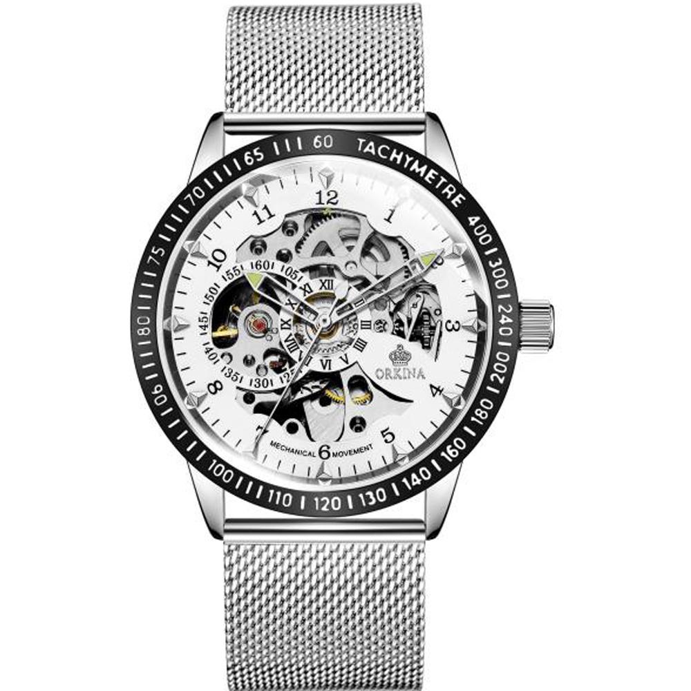 ORKINA Fashion Luxury Top Brand Mens Mechanical Watches Silver Black Self-Wind Automatic Wristwatch Male Clock Relogio Masculino