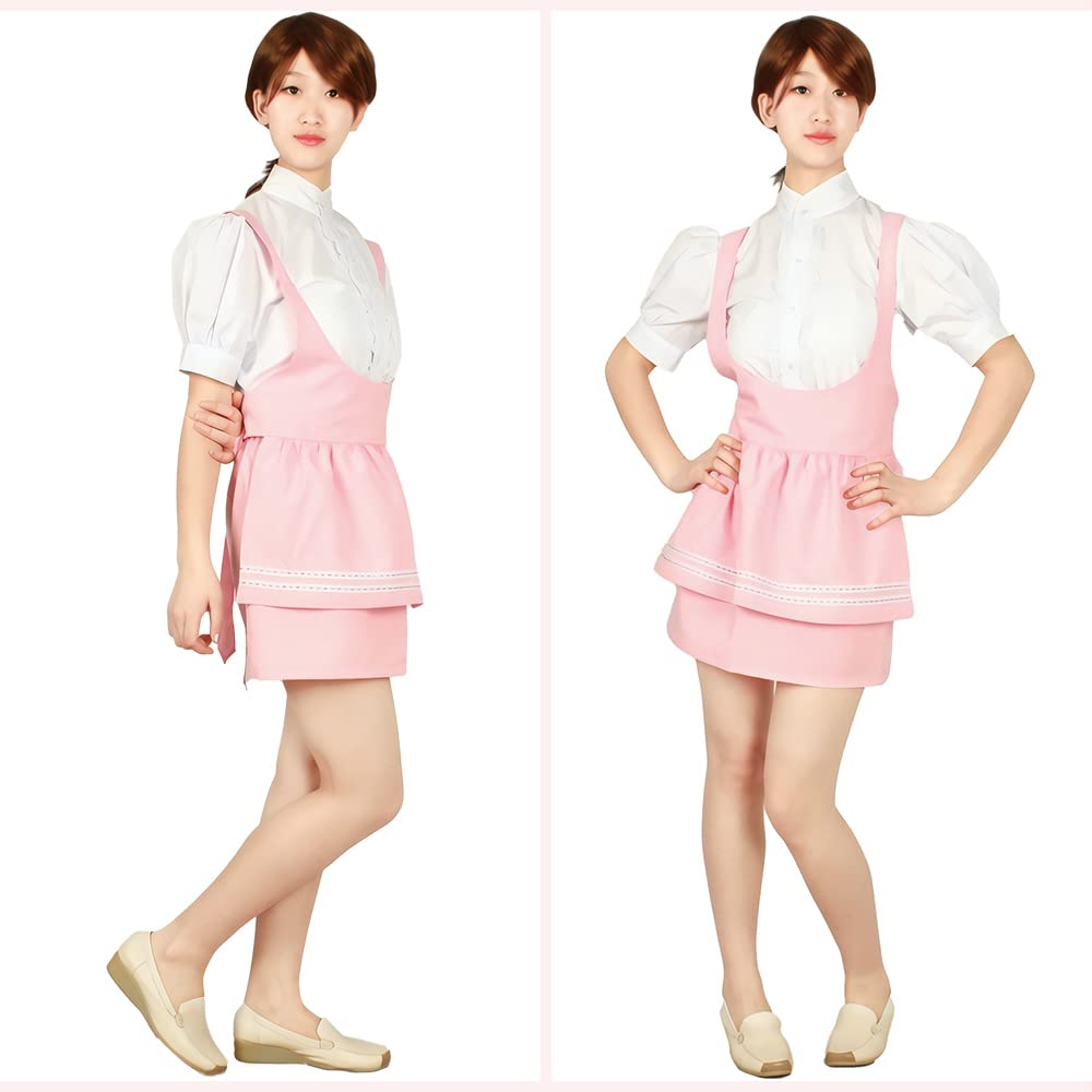 NOOLOR Anmira Uniform Waitress Maid Outfit Set Cosplay Costume (Size M, Pink)