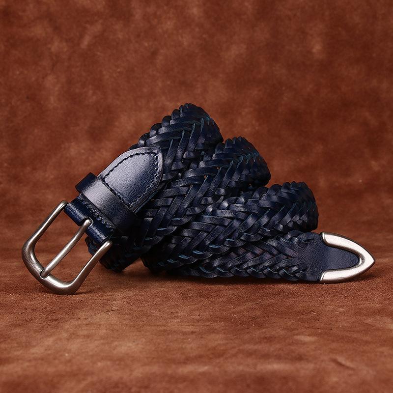 2.8cm Waist Belt, Women's Genuine Leather Top Layer, Cowhide Hand Woven Belt, Braided Needle Buckle, Versatile Casual Pants Belt for Couples