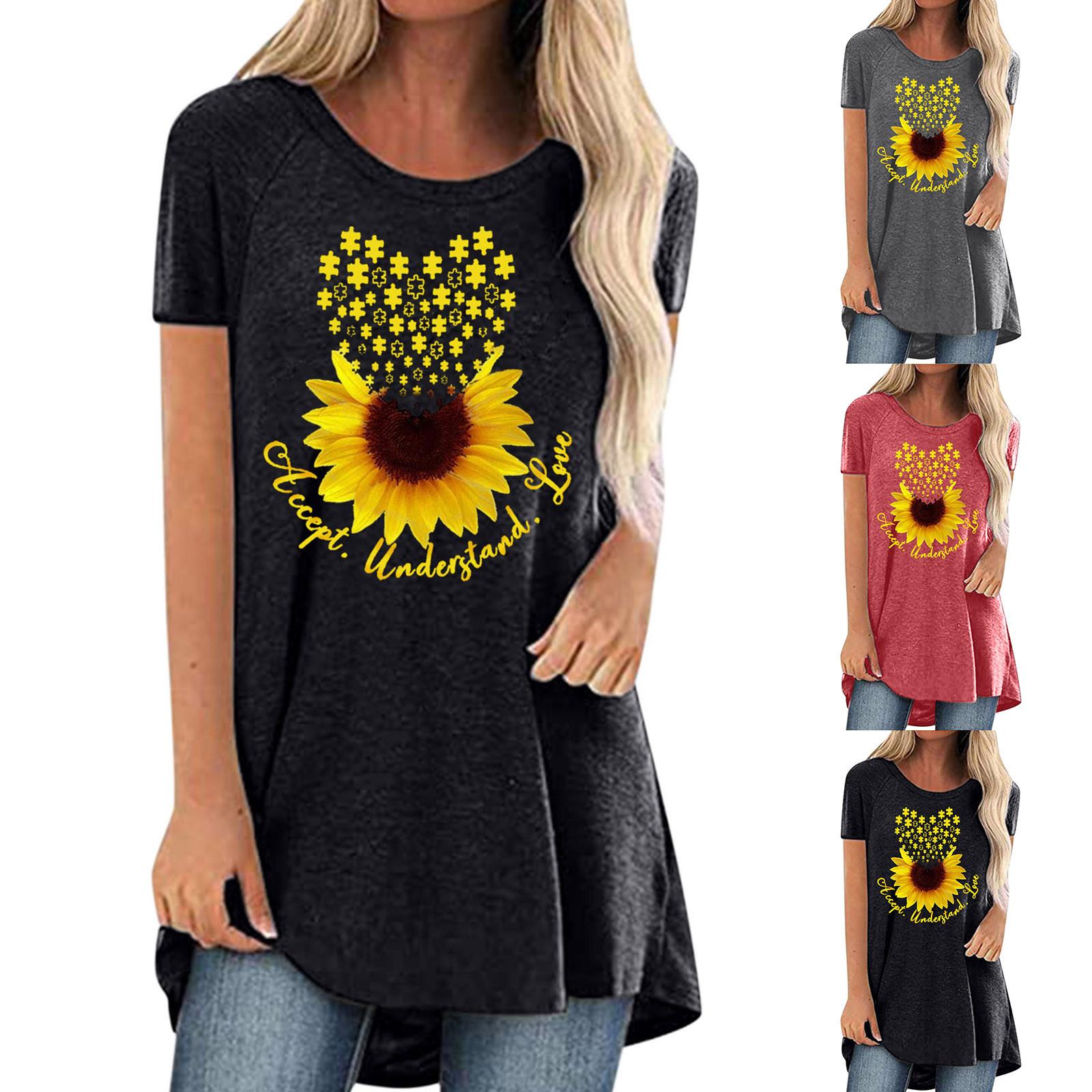 

Женские повседневные рубашки с принтом, свободные футболки с короткими рукавами, туника, блузка