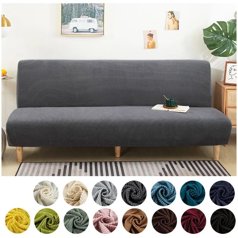 Polar Fleece Armless Sofa Bed Cover Elastic Without Armrest Sofa Bed Covers Anti-Slip Sofa Slipcover For Living Room Home Hotel