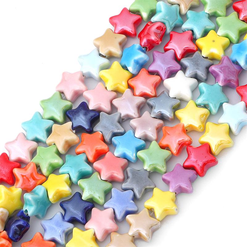 10 Stück/Beutel 14x8mm Mehrfarbige Stern Keramikperlen für DIY Schmuckherstellung