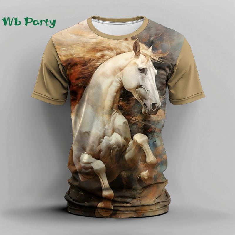 

Horse Print Men s Clothing Casual O-Neck Short Sleeve Tee Oversized XXS