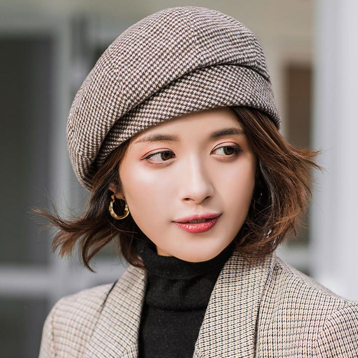 

Простой женский берет для элегантных женских зимних женских хлопковых шапок, клетчатая винтажная восьмиугольная повседневная осенняя кепка Boina для девочек 55-58cm кофейный