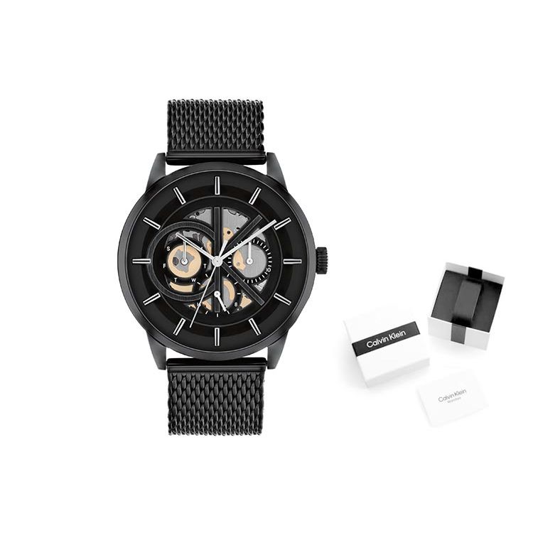 Calvin Klein Quartz Watch Stainless Steel Band 43Mm Black Dial 30M Water Resistant Men watches Silver 25200214 Black,25200214