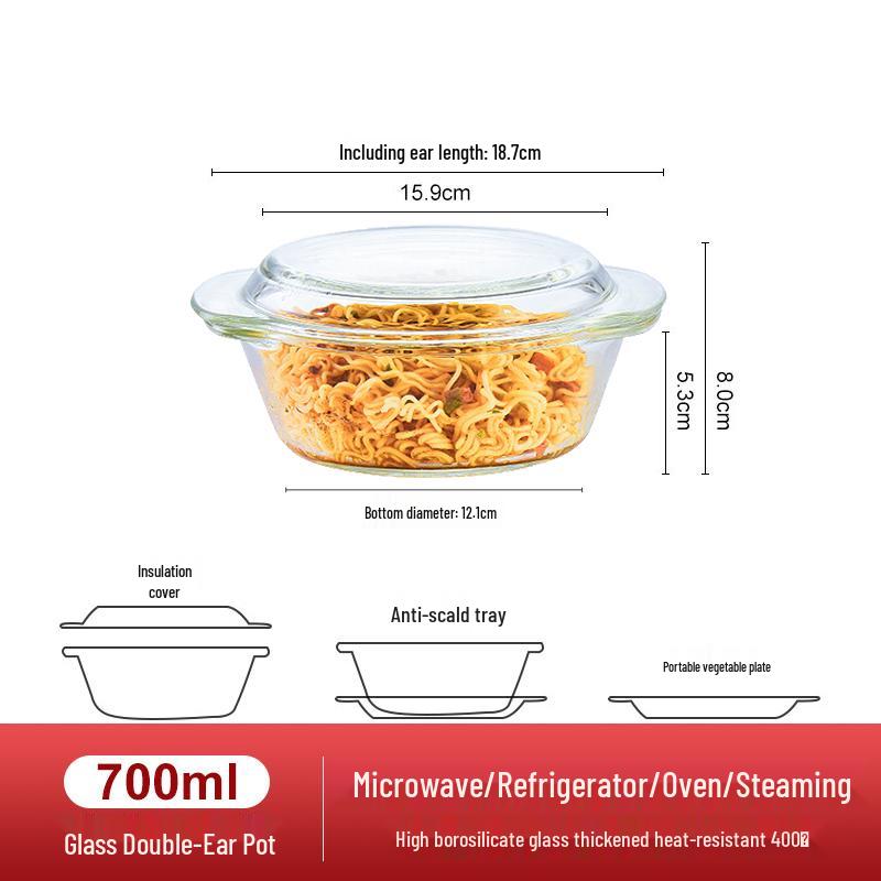 High-Temperature Resistant Glass Bowl with Lid for Microwave and Oven Use
