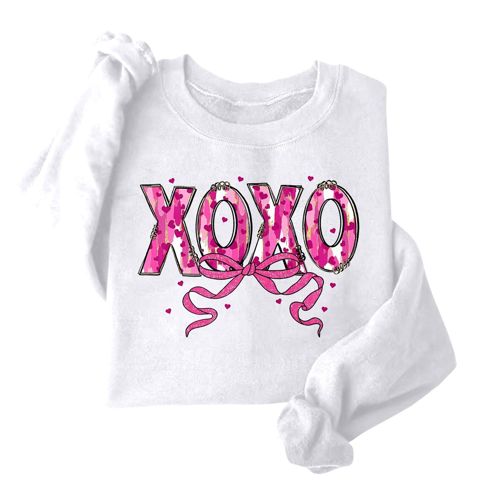 

Женская модная свободная толстовка с длинным рукавом и круглым вырезом с принтом ко Дню святого Валентина XL белый