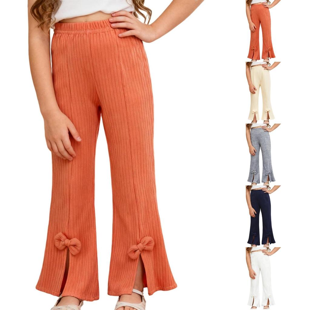 Gerippte Stretch-Hosen für Mädchen Elastischer Bund Lässige Hosen