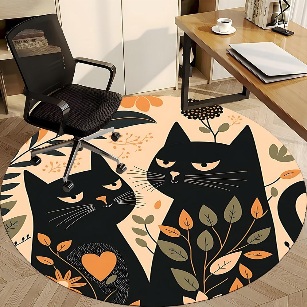 1PC Cats Floral Office Round Area Rug, Indoor Mat Suitable For Office, Under Office Chairs Bedroom Living Room Home Decor, Room DecoT1223050