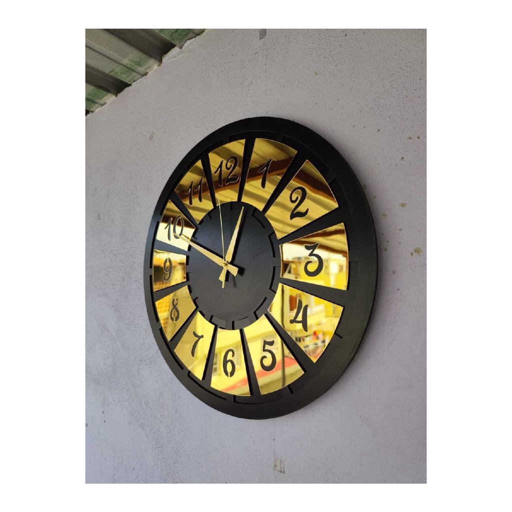 Musta värvi hõbedane nummerdatud kingitus puidust dekoratiivne erineva mustriga kodu kingitus seinakell 50cm