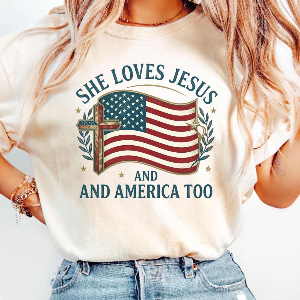 She Loves Jesus And America Too Comfort Colors T-shirt, She Loves Jesus Tee, 4th Of July Unisex Tshirt, America Independence Tshirt