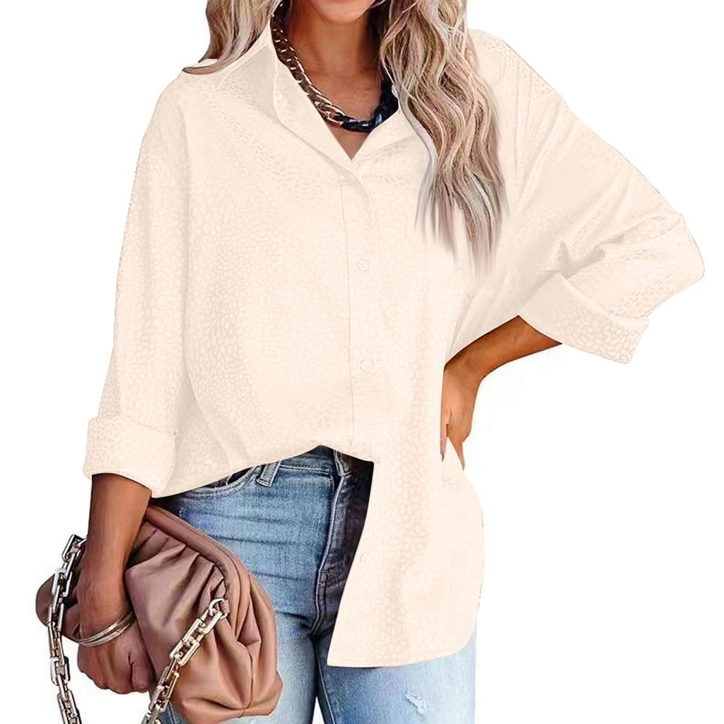 Dames Revers Knoop Luipaard Temperament Lange Mouw Shirt