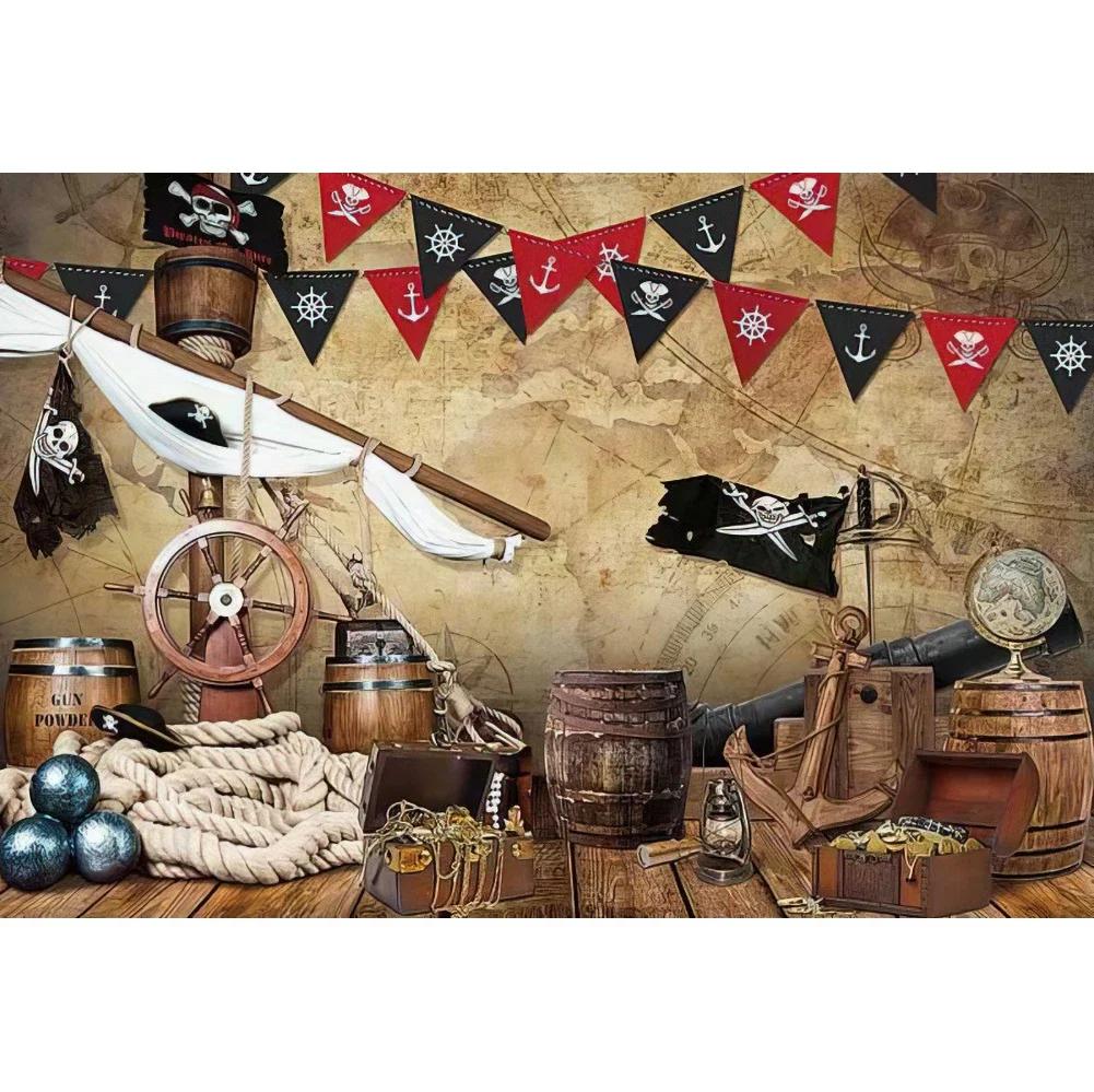 Pirate Treasure World Map Backdrop – Sailing Theme For Boy'S Kids Birthday Party, Photography Studio Decor Banner-Tapestry