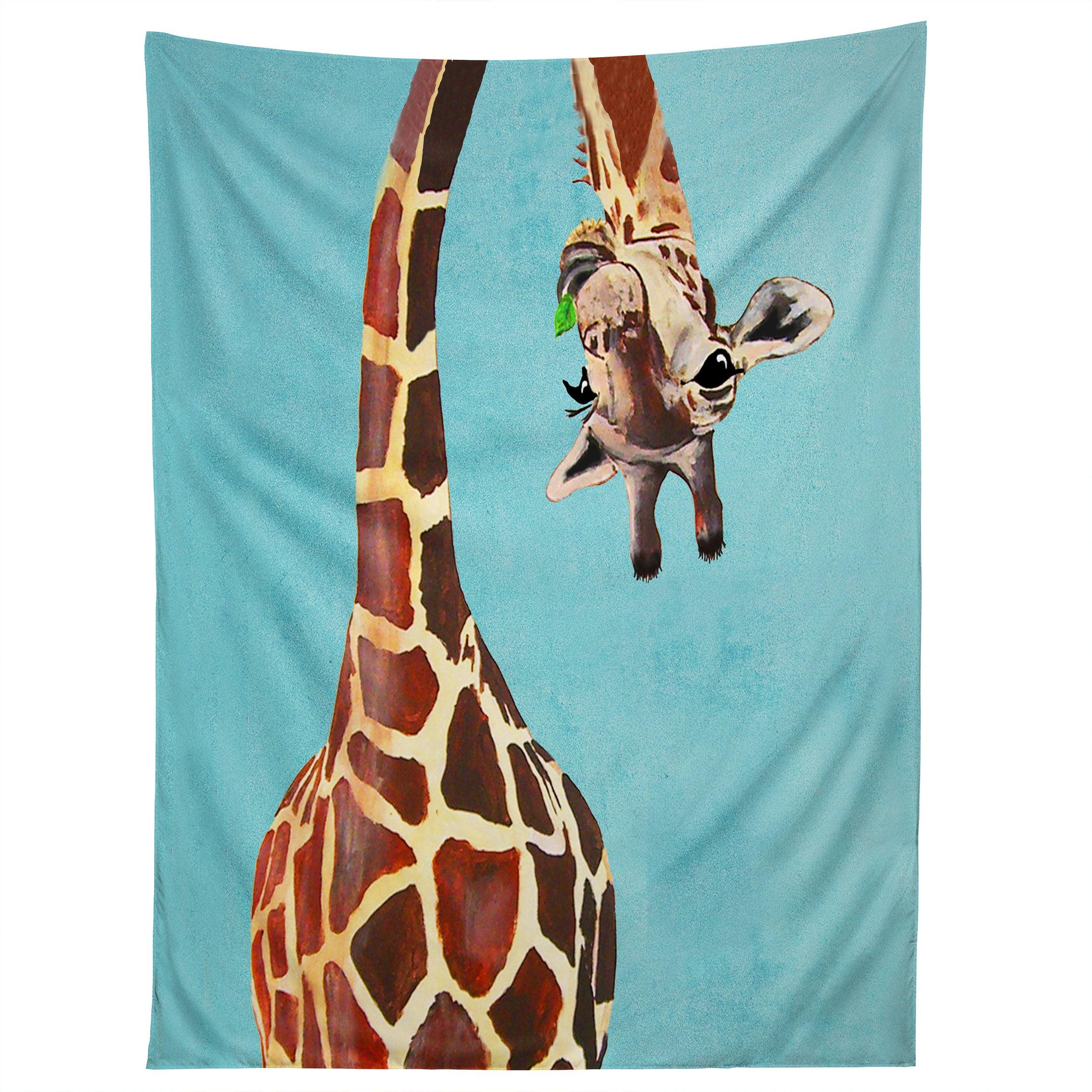 GIRAFFE WITH GREEN LEAF tapestry 75x100