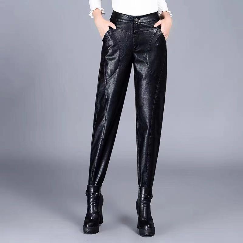Women's High Waist Wide Leg Loose Velvet Harem Pants - Dark Color, Autumn Winter