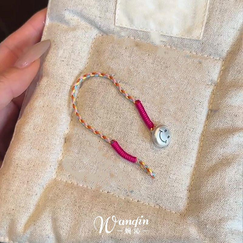 

Браслет из стерлингового серебра 925 пробы в стиле ретро с эффектом состаривания и смайликом для женщин, новинка 2025 года, минималистичный цветной плетеный веревочный браслет ручной работы