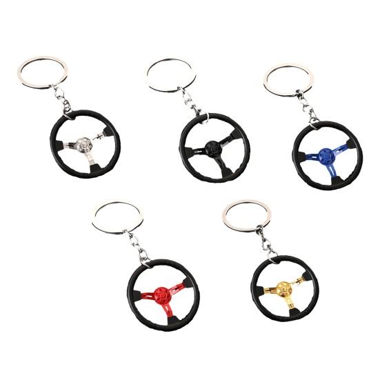 3-Spoke Race Car Steering Wheel Keychain - Zinc Alloy Metal Keyring for Men, Creative Racing Gift Accessories