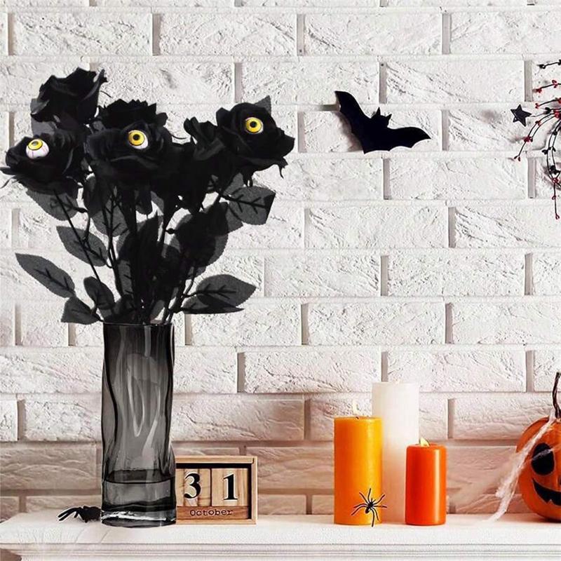 1/5Pcs Halloween Flowers Artificial Black Rose With Eyeball For Halloween Home Decoration Party Horror Props DIY Bouquets Craft