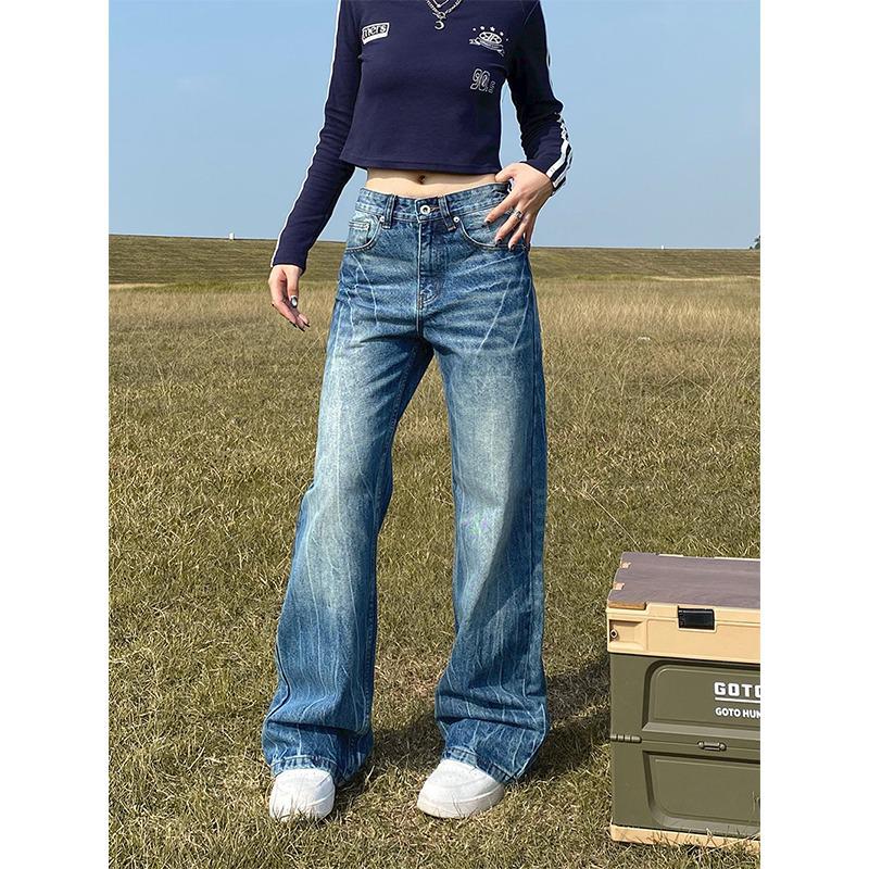 

Women s High-Waist Retro Wide-Leg Jeans - Aurora Texture, Slimming, Floor-Length, Spring 2025 2XL: Height 155-165CM (133-145 Jin)