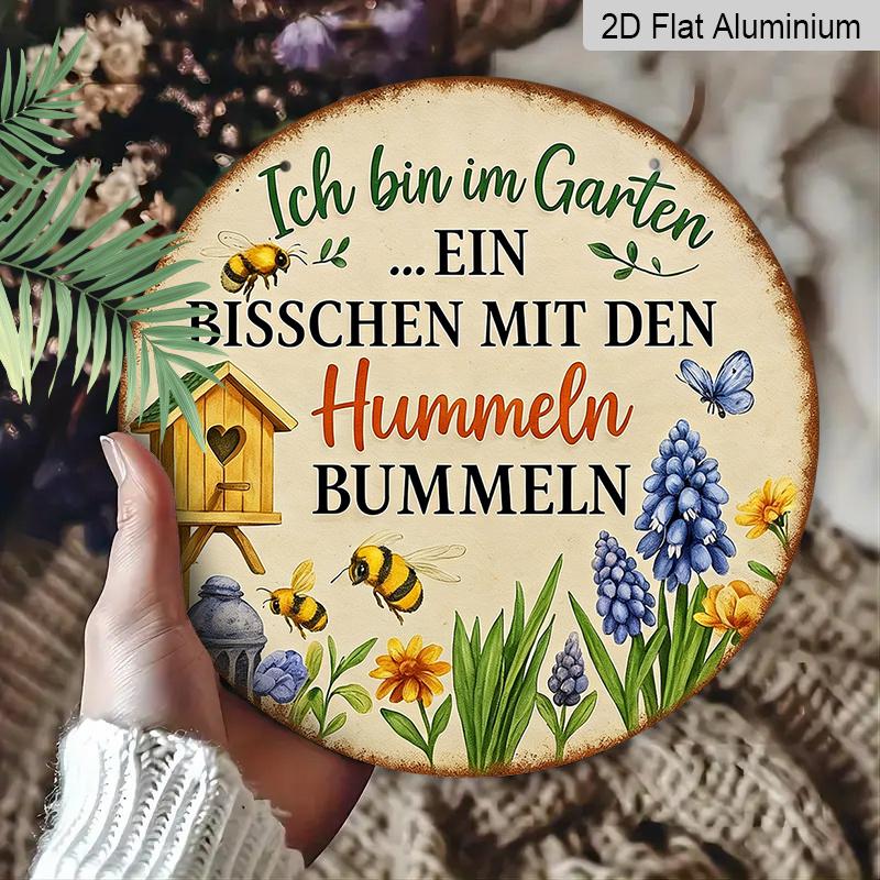 2D Flat - 1pc Vintage Aluminum Sign, Bee Garden Stroll Sign, Suitable for Home Rooms, Living Rooms, Dining Rooms, Cafes, Offices, Shops, Club Bars
